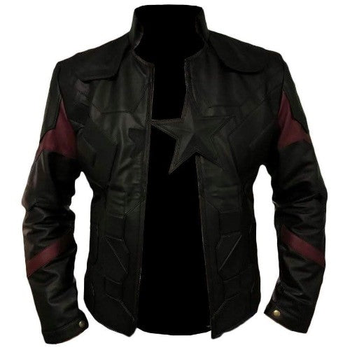 Rw Authentic Sheepskin Captain America All Black Genuine Leather Jacket