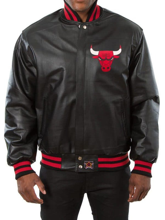 MEN’S CHICAGO BULLS BLACK LEATHER BOMBER JACKET