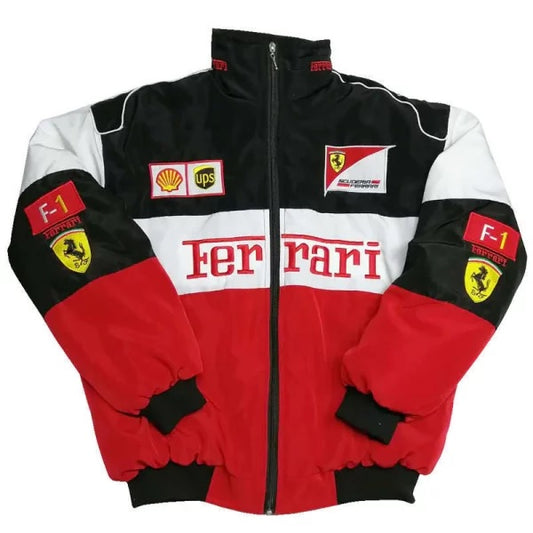 Ferrari Vintage F1 Black & White Leather Jacket