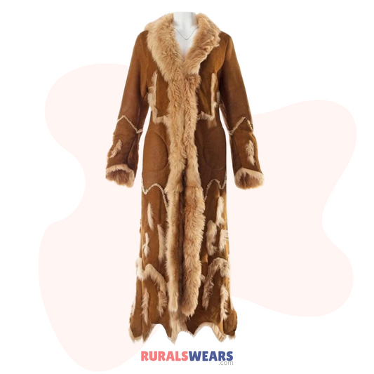 RW Authentic Sheepskin Women’s Brown Penny Lane Shearling Fur Long Coat