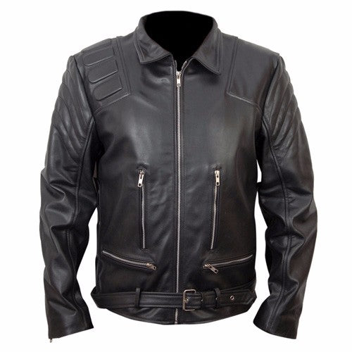 RW Authentic Sheepskin Terminator 3 T3 Arnold Schwarzenegger Black Biker Leather Jacket