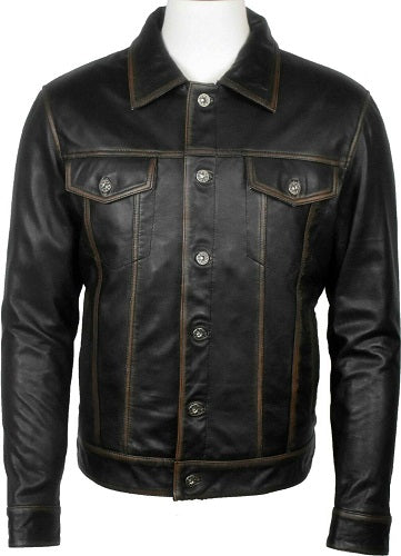 RW Authentic Sheepskin Trucker Black Genuine Leather Jacket