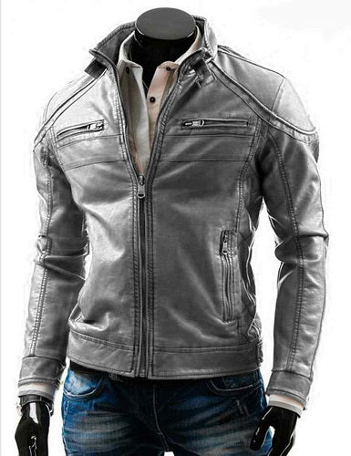 RW Authentic Sheepskin Waxed Vintage Wrinkled Distressed Grey Genuine Leather Jacket