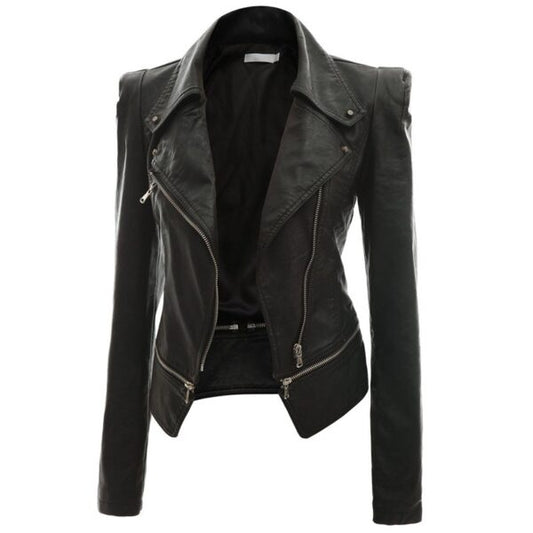 RW Authentic Sheepskin Womens Asymmetrical Moto Biker Black Leather Jacket