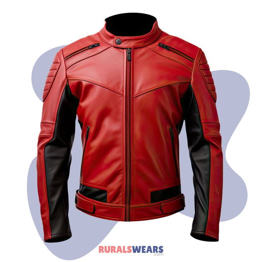 RW Authentic Sheepskin Men’s Red Leather Biker Jacket