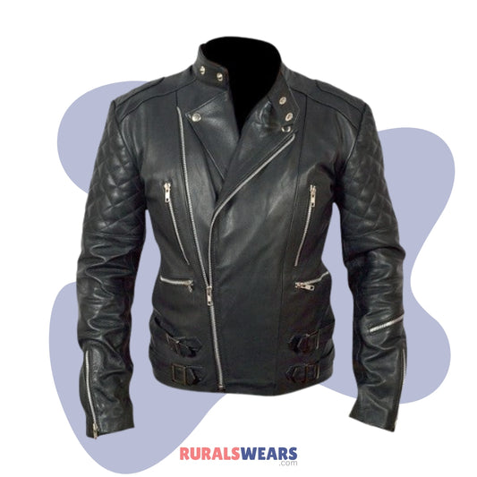 RW Authentic SheepSkin Brando Biker Black Leather Jacket