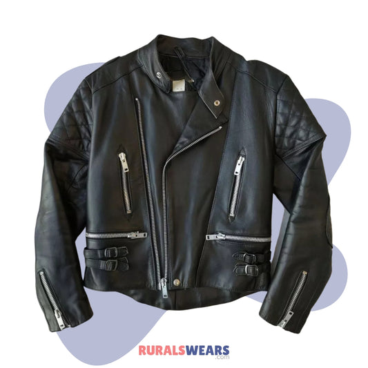 RW Authentic Sheepskin MEN’S SLIM FIT PADDED SHOULDERS ASYMMETRICAL BIKERS JACKET