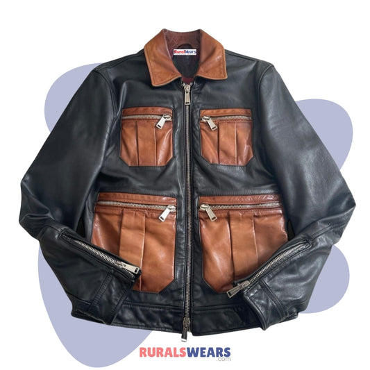 RW Authentic Sheepskin Guarda Men's Vintage Biker Leather Jacket