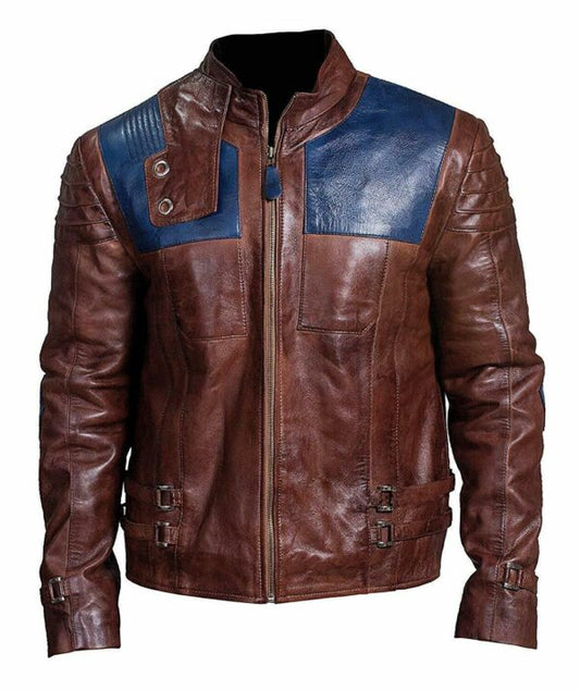 KRYPTON STYLE BROWN BACK LACE DESIGN REAL LEATHER JACKET