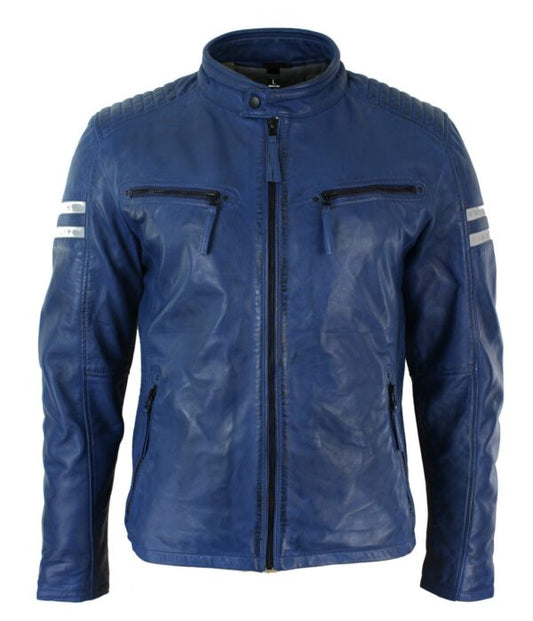 MEN’S SLIM FIT REAL LEATHER BIKER RACING JACKET