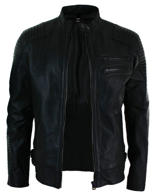 MEN’S SLIM FIT WASHED BLACK REAL LEATHER JACKET